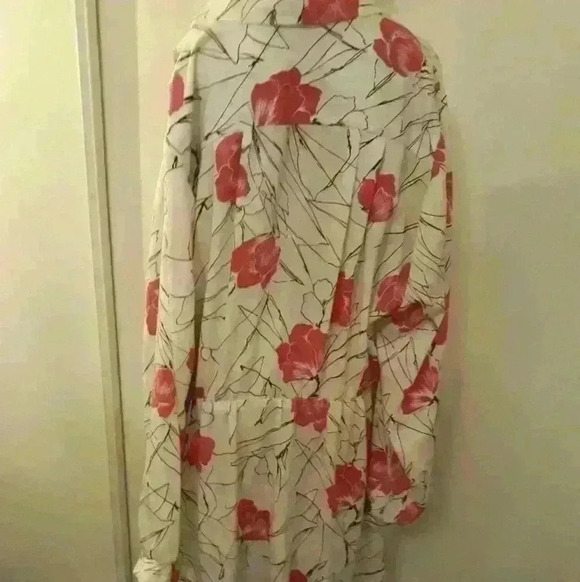 Bohemian floral print  gathered waist collar summer flared long sleeve dress M - Picture 4 of 6